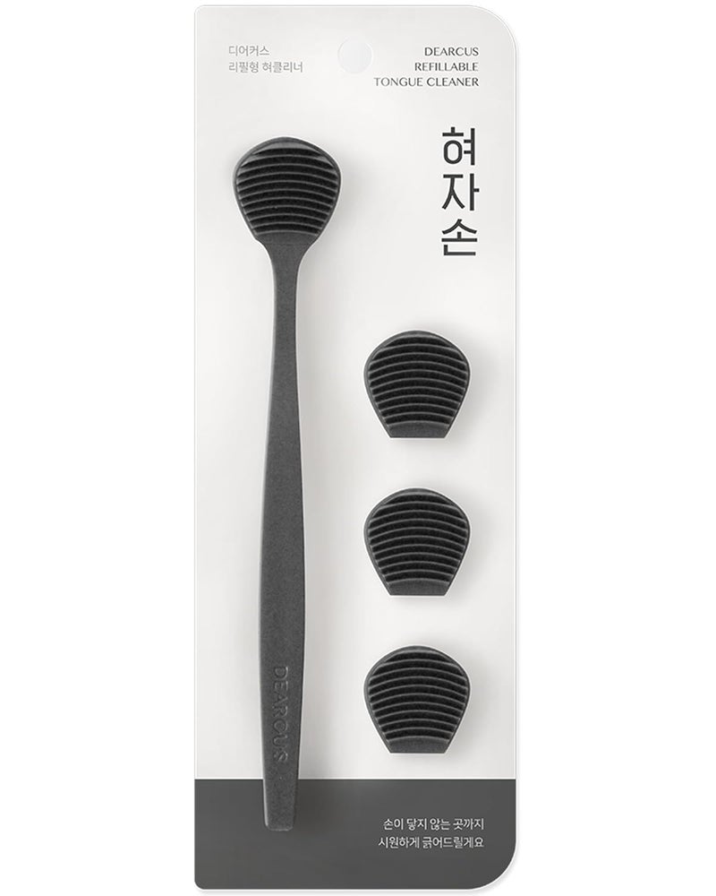 DEARCUS Store Korean Tongue Scraper with 3 Replaceable Heads - 100% BPA Free TPE Tongue Cleaner - Reduce Bad Breath & Without Hurt - Hygienic Scraper - Modern & Simple Design (Deep Gray) - Image 1